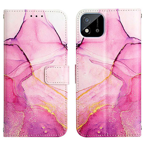 Custodia Portafoglio In Pelle Fantasia Modello Cover con Supporto Y04B per Realme C20A Rosa Caldo