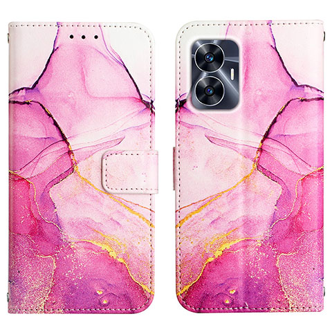 Custodia Portafoglio In Pelle Fantasia Modello Cover con Supporto Y04B per Realme C55 Rosa Caldo