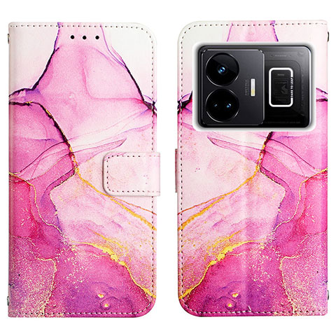 Custodia Portafoglio In Pelle Fantasia Modello Cover con Supporto Y04B per Realme GT3 5G Rosa Caldo