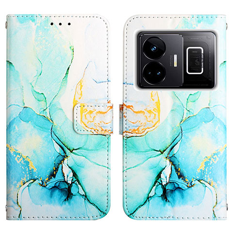 Custodia Portafoglio In Pelle Fantasia Modello Cover con Supporto Y04B per Realme GT3 5G Verde