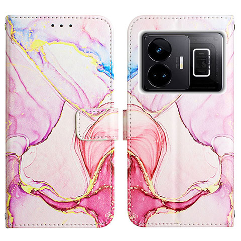 Custodia Portafoglio In Pelle Fantasia Modello Cover con Supporto Y04B per Realme GT5 5G Rosa