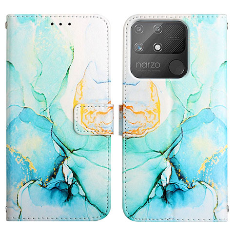 Custodia Portafoglio In Pelle Fantasia Modello Cover con Supporto Y04B per Realme Narzo 50A Verde