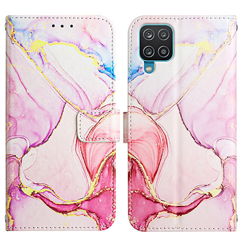 Custodia Portafoglio In Pelle Fantasia Modello Cover con Supporto Y04B per Samsung Galaxy A12 Nacho Rosa