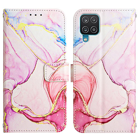 Custodia Portafoglio In Pelle Fantasia Modello Cover con Supporto Y04B per Samsung Galaxy A12 Rosa