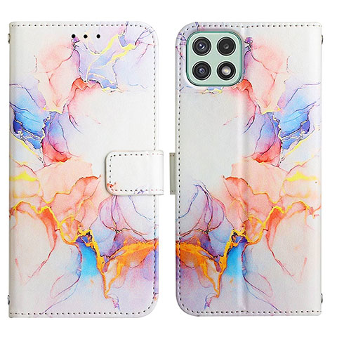 Custodia Portafoglio In Pelle Fantasia Modello Cover con Supporto Y04B per Samsung Galaxy F42 5G Blu