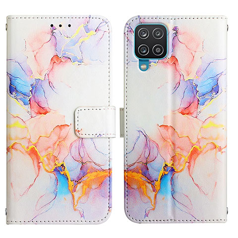 Custodia Portafoglio In Pelle Fantasia Modello Cover con Supporto Y04B per Samsung Galaxy M12 Blu