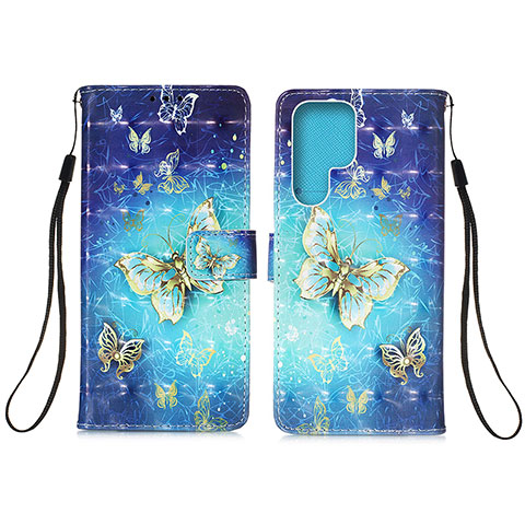 Custodia Portafoglio In Pelle Fantasia Modello Cover con Supporto Y04B per Samsung Galaxy S21 Ultra 5G Blu