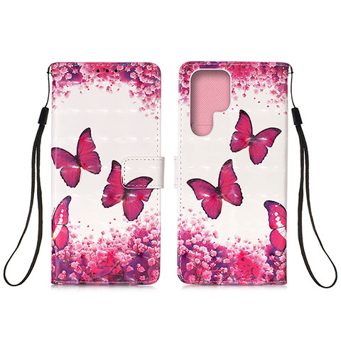 Custodia Portafoglio In Pelle Fantasia Modello Cover con Supporto Y04B per Samsung Galaxy S22 Ultra 5G Rosa Caldo