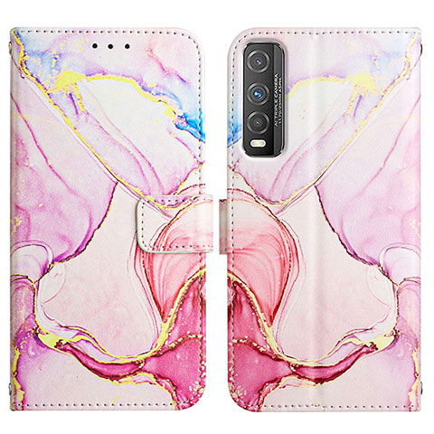 Custodia Portafoglio In Pelle Fantasia Modello Cover con Supporto Y04B per Vivo iQOO U1 Rosa