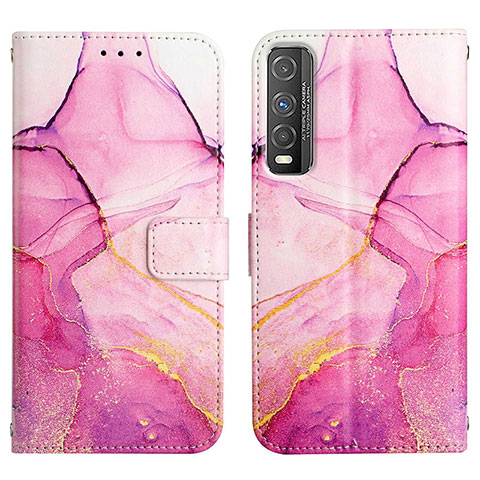 Custodia Portafoglio In Pelle Fantasia Modello Cover con Supporto Y04B per Vivo iQOO U1 Rosa Caldo