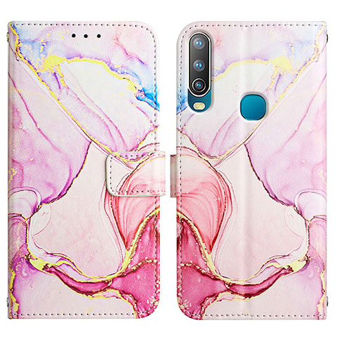 Custodia Portafoglio In Pelle Fantasia Modello Cover con Supporto Y04B per Vivo Y12 Rosa