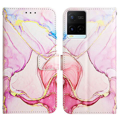 Custodia Portafoglio In Pelle Fantasia Modello Cover con Supporto Y04B per Vivo Y21 Rosa