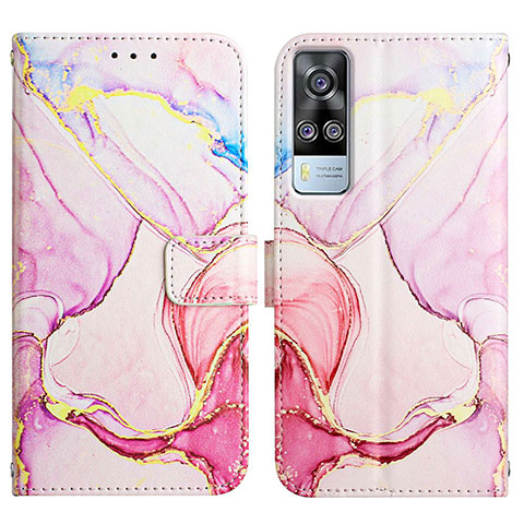 Custodia Portafoglio In Pelle Fantasia Modello Cover con Supporto Y04B per Vivo Y51A Rosa