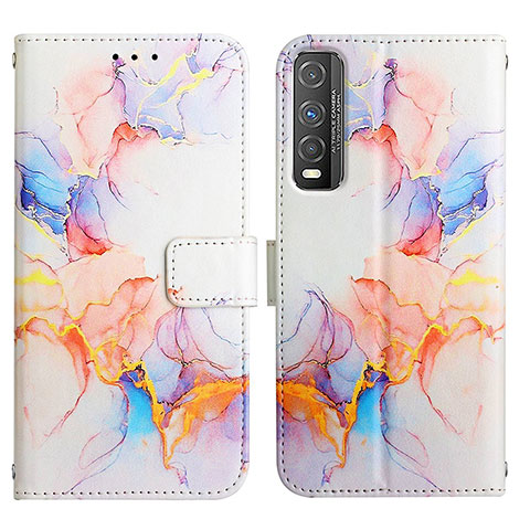 Custodia Portafoglio In Pelle Fantasia Modello Cover con Supporto Y04B per Vivo Y51s 5G Blu