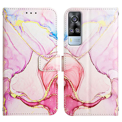 Custodia Portafoglio In Pelle Fantasia Modello Cover con Supporto Y04B per Vivo Y53s NFC Rosa