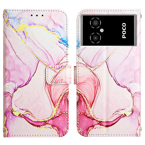 Custodia Portafoglio In Pelle Fantasia Modello Cover con Supporto Y04B per Xiaomi Poco M4 5G Rosa