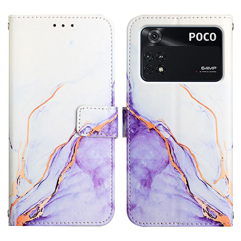 Custodia Portafoglio In Pelle Fantasia Modello Cover con Supporto Y04B per Xiaomi Poco M4 Pro 4G Viola