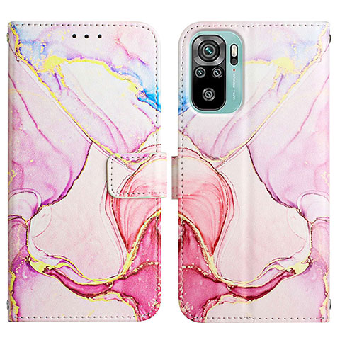 Custodia Portafoglio In Pelle Fantasia Modello Cover con Supporto Y04B per Xiaomi Poco M5S Rosa