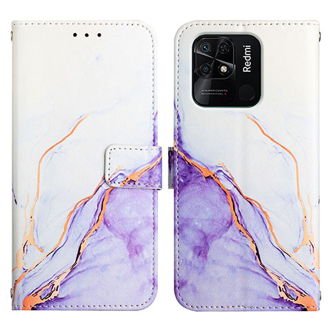 Custodia Portafoglio In Pelle Fantasia Modello Cover con Supporto Y04B per Xiaomi Redmi 10 India Viola