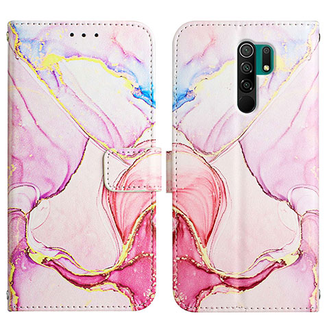 Custodia Portafoglio In Pelle Fantasia Modello Cover con Supporto Y04B per Xiaomi Redmi 9 Prime India Rosa