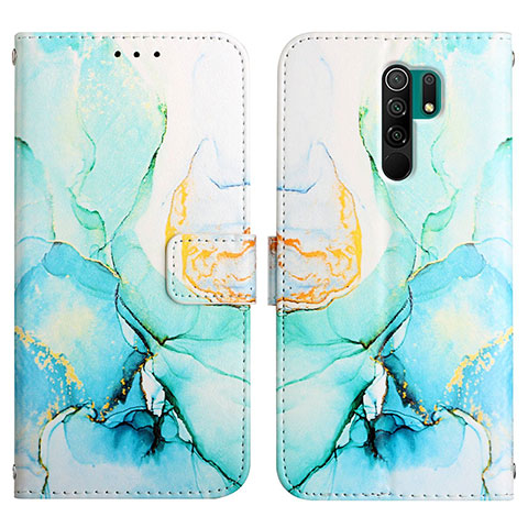 Custodia Portafoglio In Pelle Fantasia Modello Cover con Supporto Y04B per Xiaomi Redmi 9 Verde