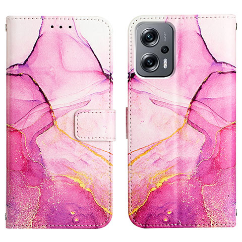 Custodia Portafoglio In Pelle Fantasia Modello Cover con Supporto Y04B per Xiaomi Redmi Note 12T Pro 5G Rosa Caldo