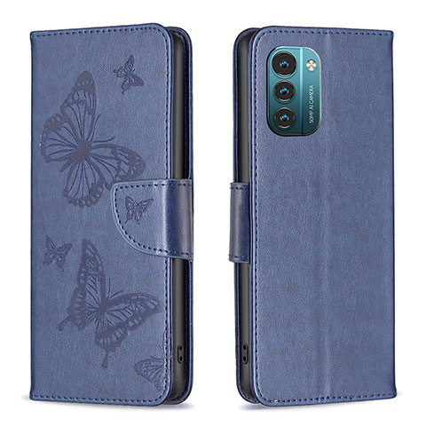 Custodia Portafoglio In Pelle Farfalla Cover con Supporto B01F per Nokia G21 Blu