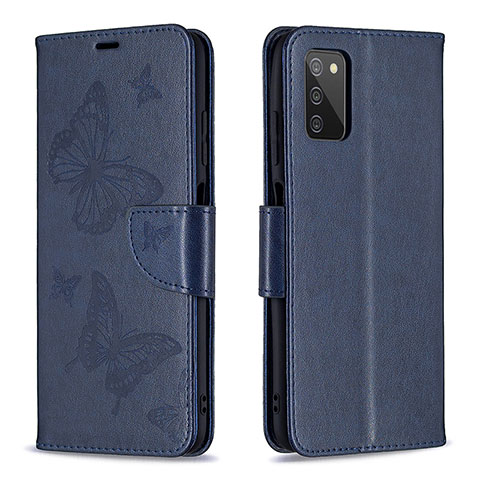 Custodia Portafoglio In Pelle Farfalla Cover con Supporto B01F per Samsung Galaxy A02s Blu