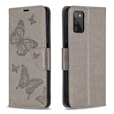 Custodia Portafoglio In Pelle Farfalla Cover con Supporto B01F per Samsung Galaxy A02s Grigio