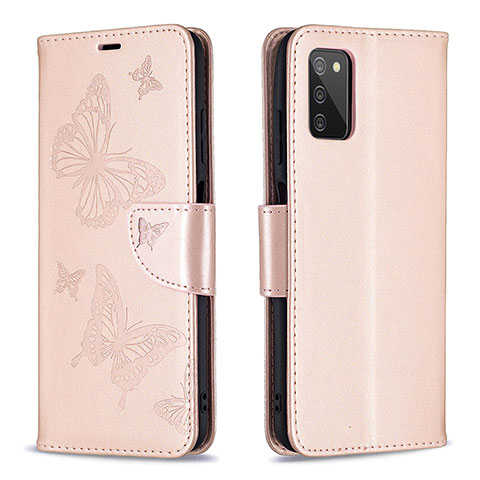 Custodia Portafoglio In Pelle Farfalla Cover con Supporto B01F per Samsung Galaxy A02s Oro Rosa