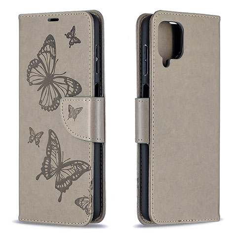 Custodia Portafoglio In Pelle Farfalla Cover con Supporto B01F per Samsung Galaxy A12 5G Grigio