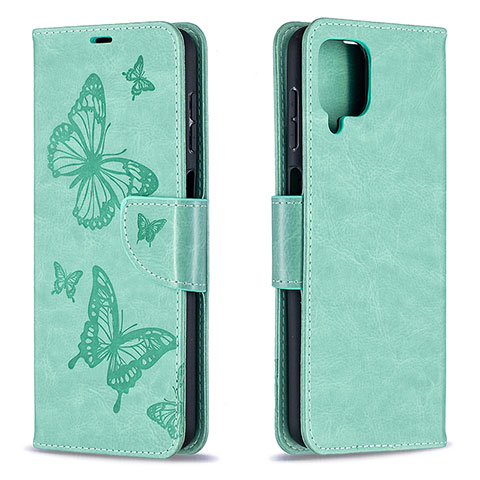 Custodia Portafoglio In Pelle Farfalla Cover con Supporto B01F per Samsung Galaxy A12 5G Verde