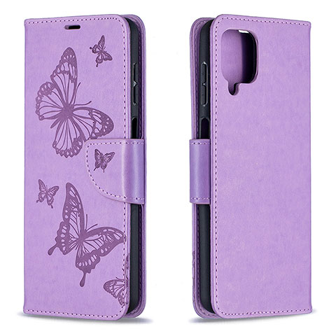 Custodia Portafoglio In Pelle Farfalla Cover con Supporto B01F per Samsung Galaxy A12 Lavanda