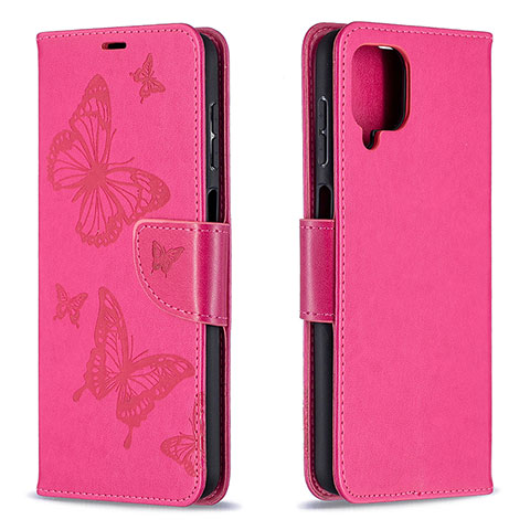 Custodia Portafoglio In Pelle Farfalla Cover con Supporto B01F per Samsung Galaxy A12 Nacho Rosa Caldo