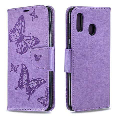 Custodia Portafoglio In Pelle Farfalla Cover con Supporto B01F per Samsung Galaxy A20 Lavanda