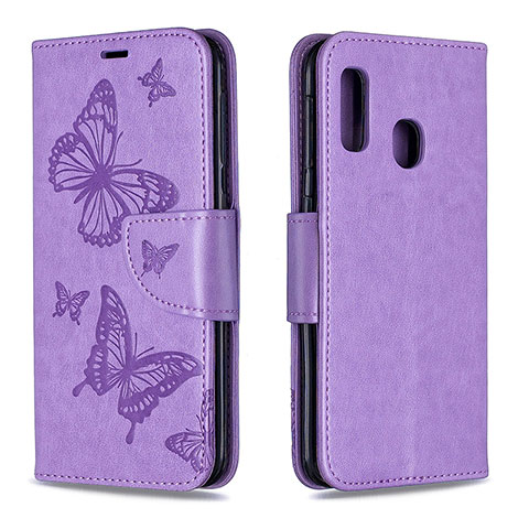 Custodia Portafoglio In Pelle Farfalla Cover con Supporto B01F per Samsung Galaxy A20e Lavanda