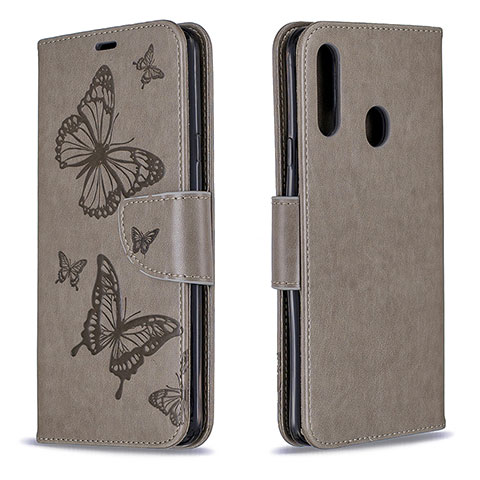 Custodia Portafoglio In Pelle Farfalla Cover con Supporto B01F per Samsung Galaxy A20s Grigio