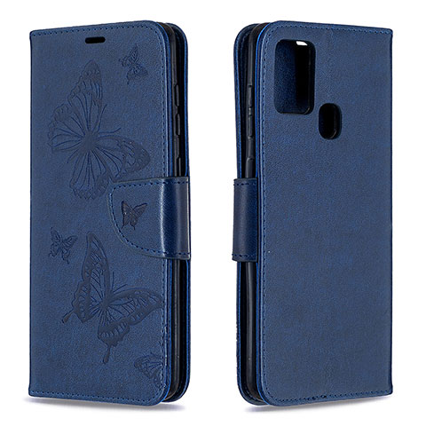 Custodia Portafoglio In Pelle Farfalla Cover con Supporto B01F per Samsung Galaxy A21s Blu