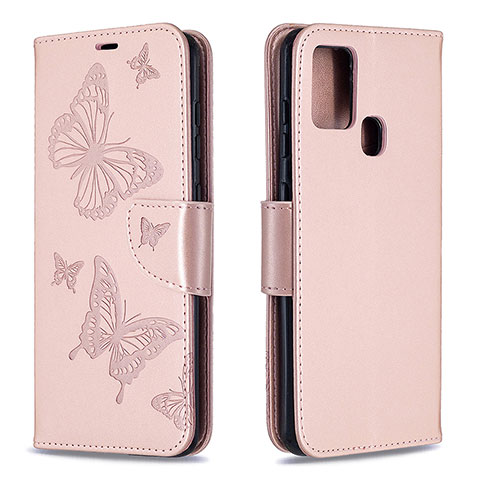 Custodia Portafoglio In Pelle Farfalla Cover con Supporto B01F per Samsung Galaxy A21s Oro Rosa