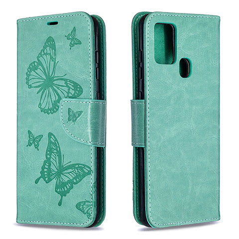 Custodia Portafoglio In Pelle Farfalla Cover con Supporto B01F per Samsung Galaxy A21s Verde