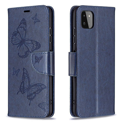 Custodia Portafoglio In Pelle Farfalla Cover con Supporto B01F per Samsung Galaxy A22 5G Blu