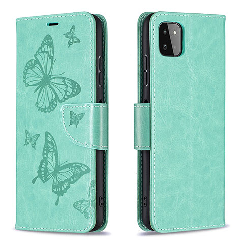 Custodia Portafoglio In Pelle Farfalla Cover con Supporto B01F per Samsung Galaxy A22 5G Verde