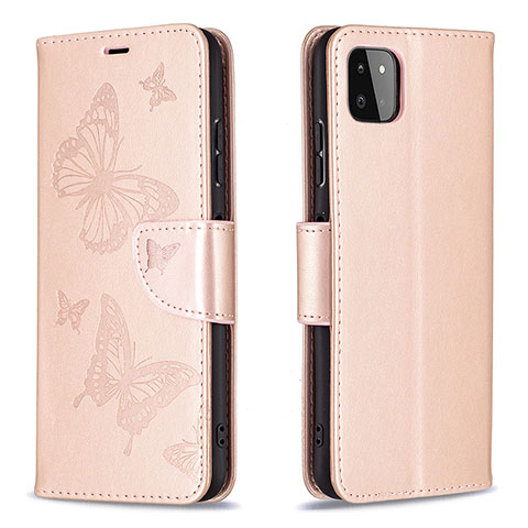 Custodia Portafoglio In Pelle Farfalla Cover con Supporto B01F per Samsung Galaxy A22s 5G Oro Rosa