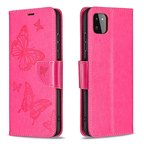 Custodia Portafoglio In Pelle Farfalla Cover con Supporto B01F per Samsung Galaxy A22s 5G Rosa Caldo