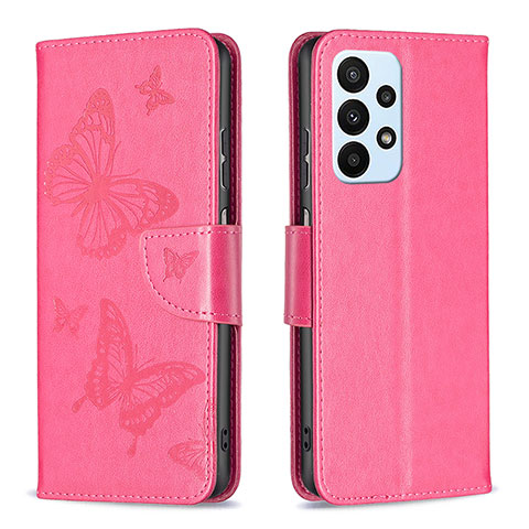 Custodia Portafoglio In Pelle Farfalla Cover con Supporto B01F per Samsung Galaxy A23 4G Rosa Caldo