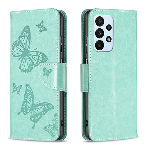 Custodia Portafoglio In Pelle Farfalla Cover con Supporto B01F per Samsung Galaxy A23 4G Verde