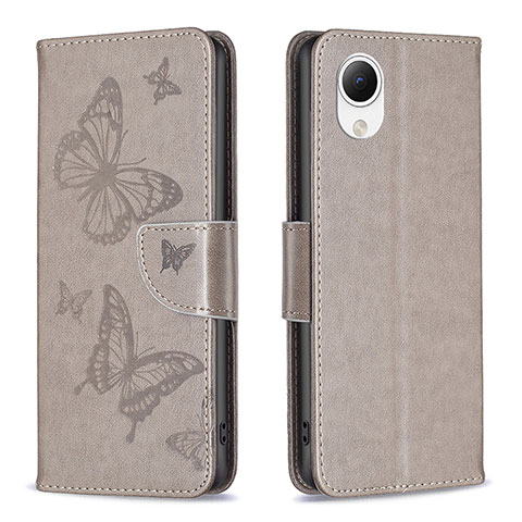 Custodia Portafoglio In Pelle Farfalla Cover con Supporto B01F per Samsung Galaxy A23s Grigio