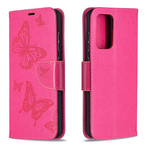 Custodia Portafoglio In Pelle Farfalla Cover con Supporto B01F per Samsung Galaxy A52 4G Rosa Caldo