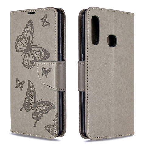 Custodia Portafoglio In Pelle Farfalla Cover con Supporto B01F per Samsung Galaxy A70E Grigio