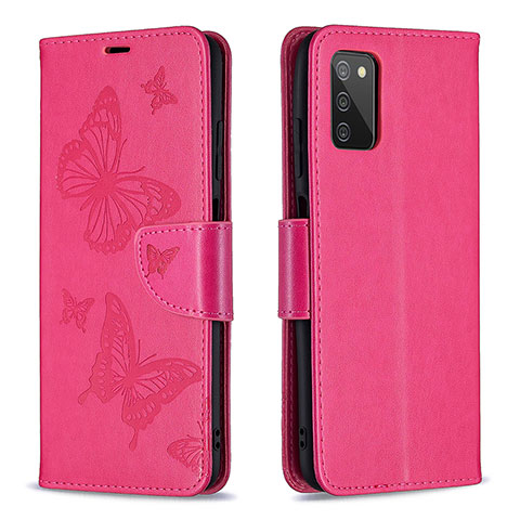 Custodia Portafoglio In Pelle Farfalla Cover con Supporto B01F per Samsung Galaxy F02S SM-E025F Rosa Caldo